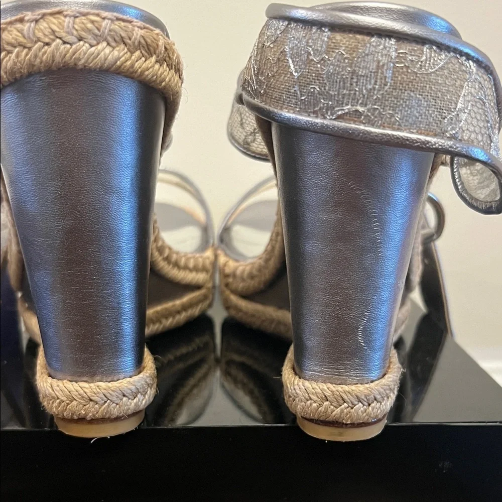 Stuart Weitzman Metallic Silver Espadrille Wedge Sandals - Picture 5 of 9